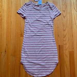 PINK STRIPED BODYCON FITTED T-SHIRT DRESS